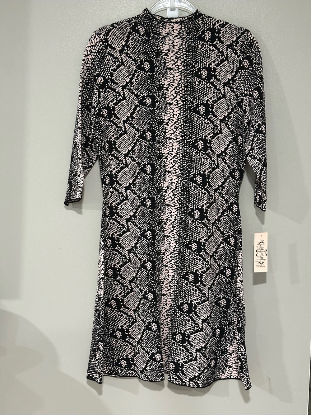 Nanette Lepore Black and Light Pink Snake-Print Long Sleeve Midi Dress